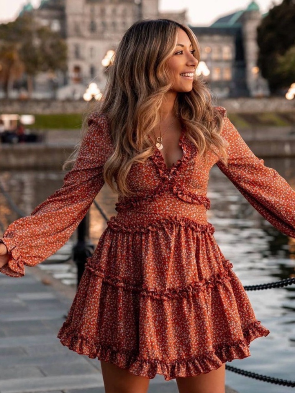 NWT Lulu’s Admire You Orange Floral Boho Mini Dress